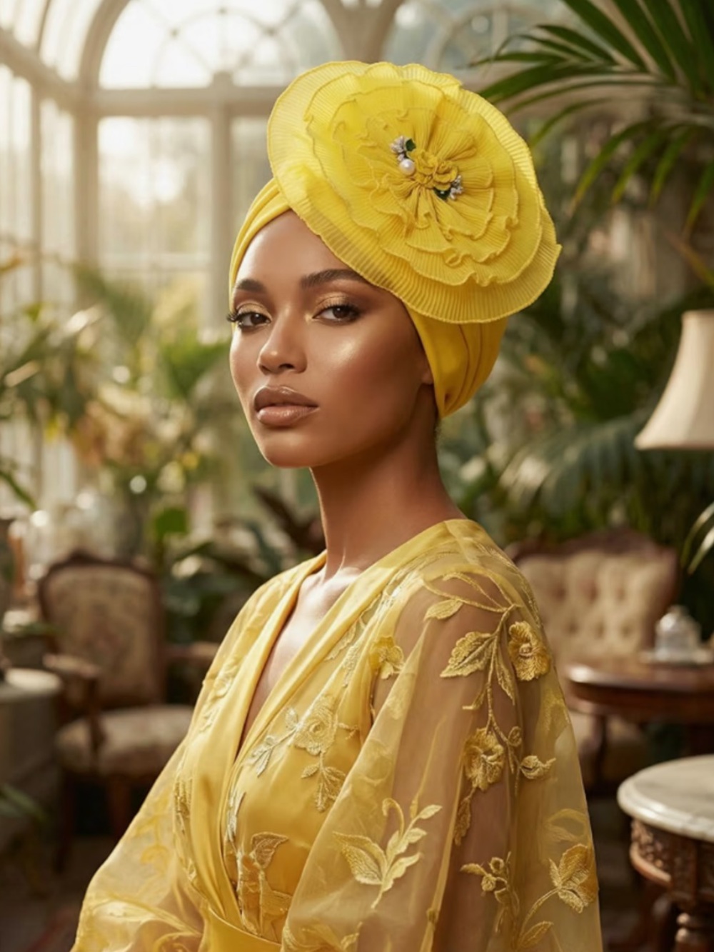 NWOT Yellow Floral Turban Headwrap